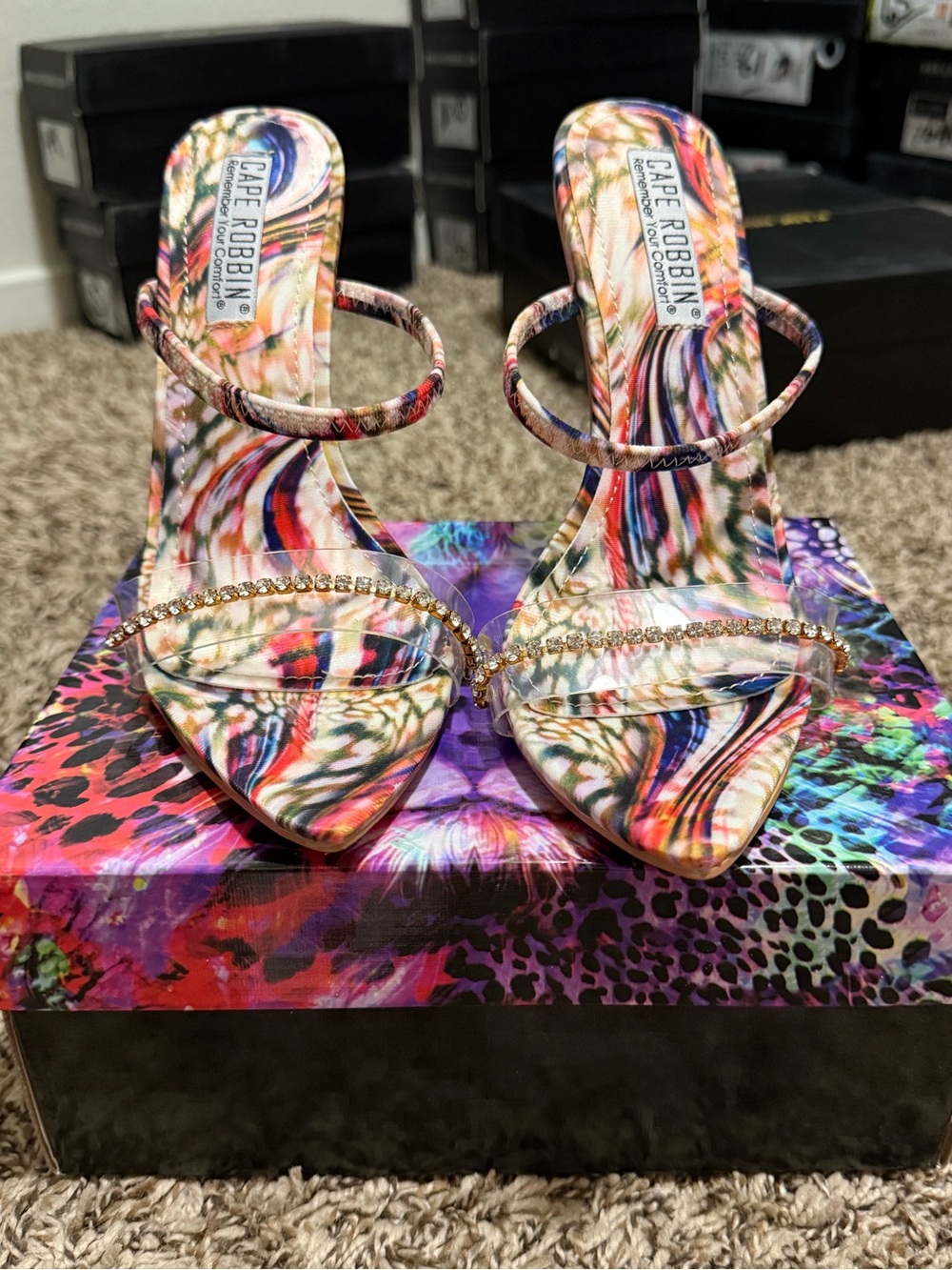 Cape Robbin Rainbow Multicolor Crystal-Strap Heels